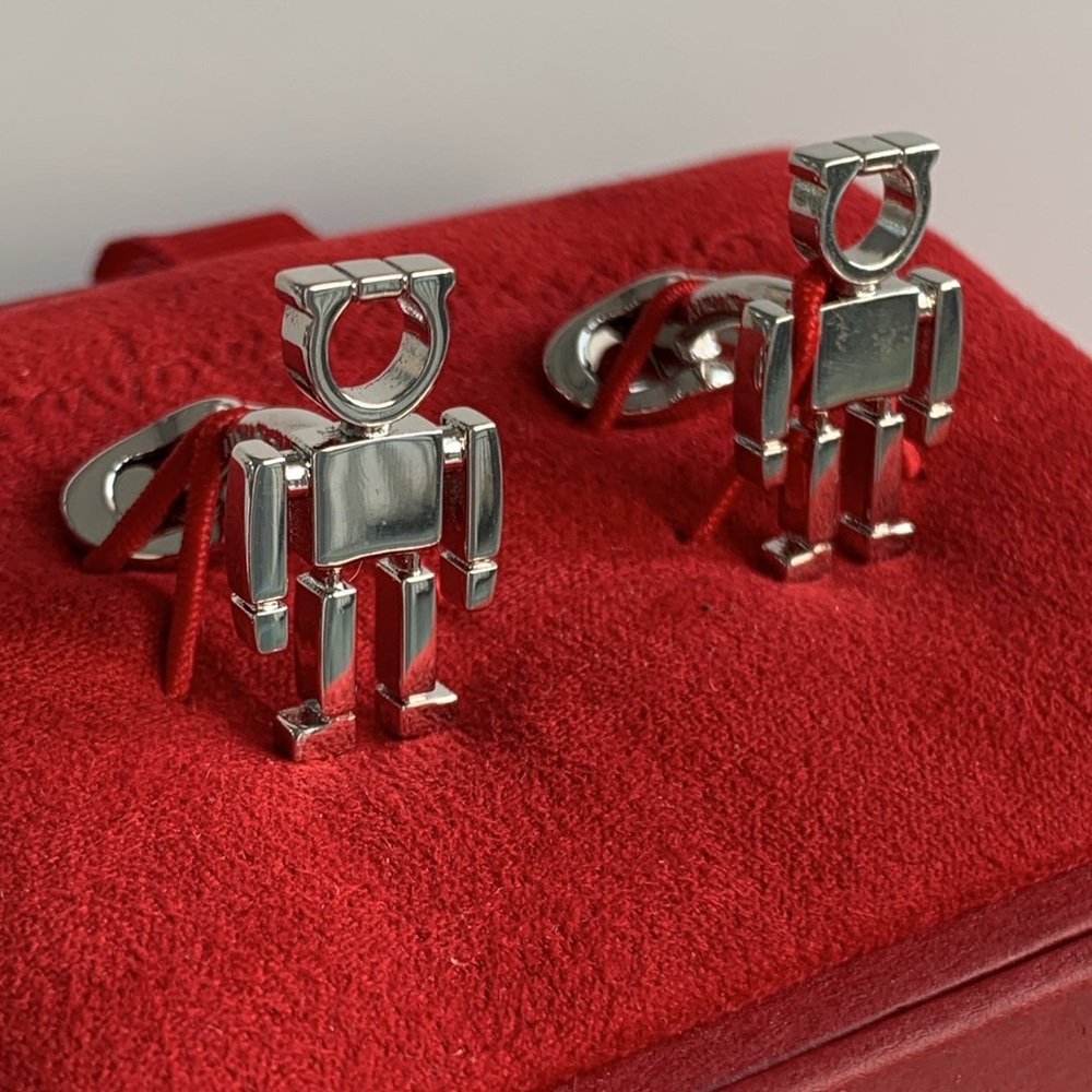 🔥🔥🔥🔥 Ferragamo Gancio Robot Cufflinks In Silver 🔥🔥🔥🔥 - Picture 4 of 8